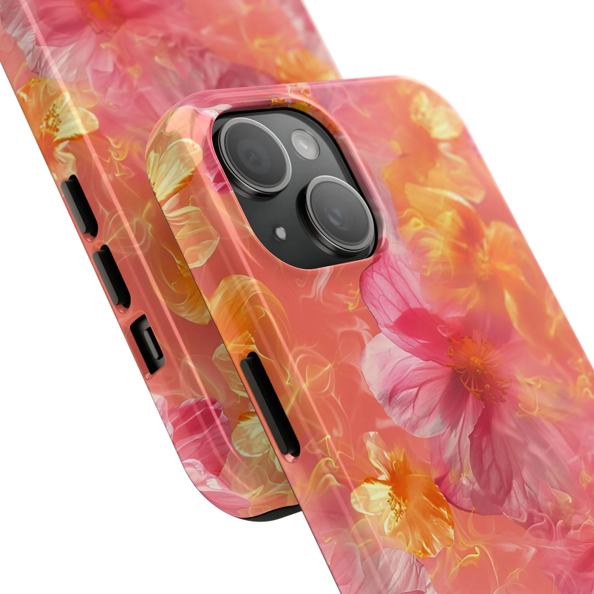 Pink and Yellow Fantasy Floral pattern iPhone Case, Aesthetic Phone Cover, Artsy Floral Design, Protective Phone Cover compatible with a large variety of iPhone models, Phone Case, Gift