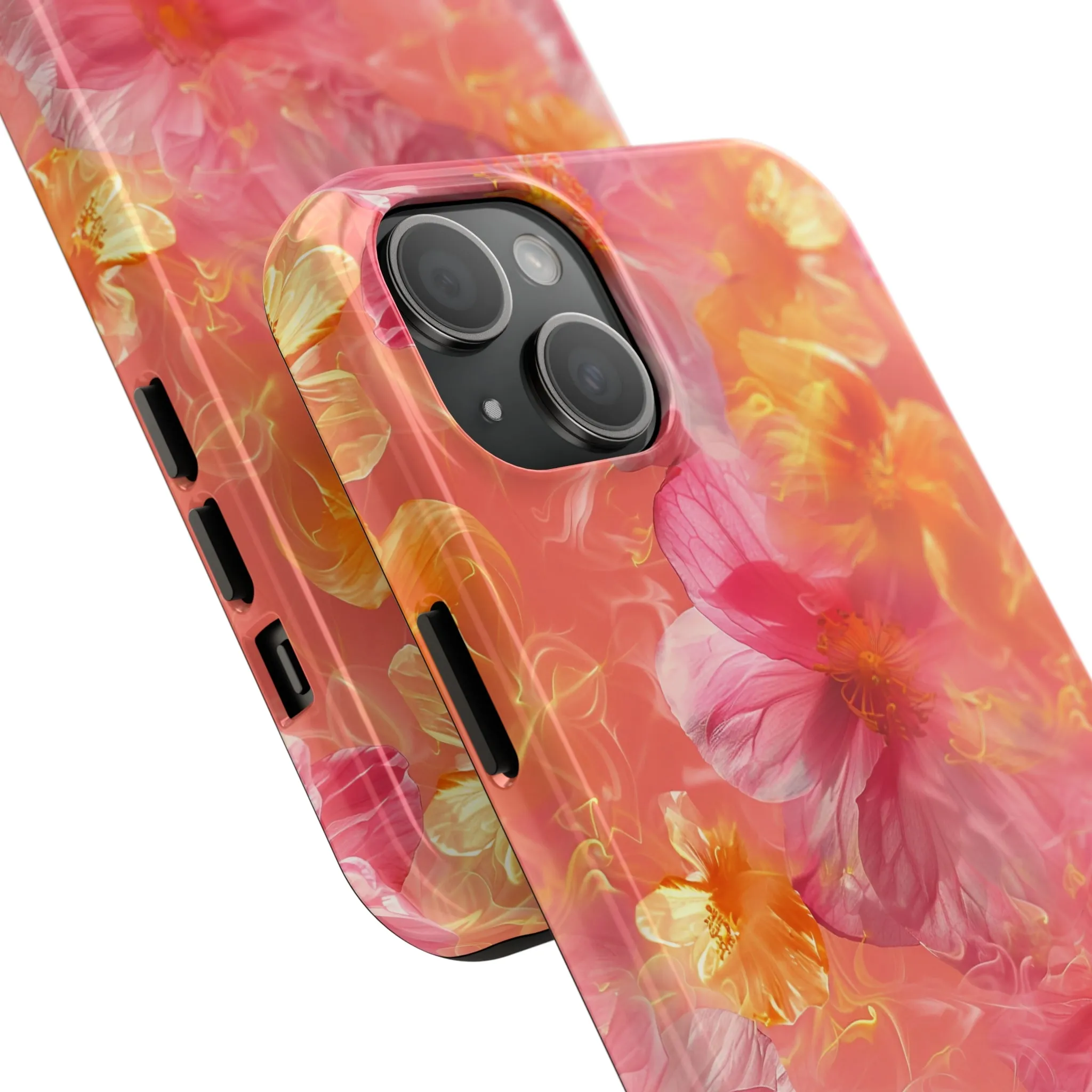 Pink and Yellow Fantasy Floral pattern iPhone Case, Aesthetic Phone Cover, Artsy Floral Design, Protective Phone Cover compatible with a large variety of iPhone models, Phone Case, Gift