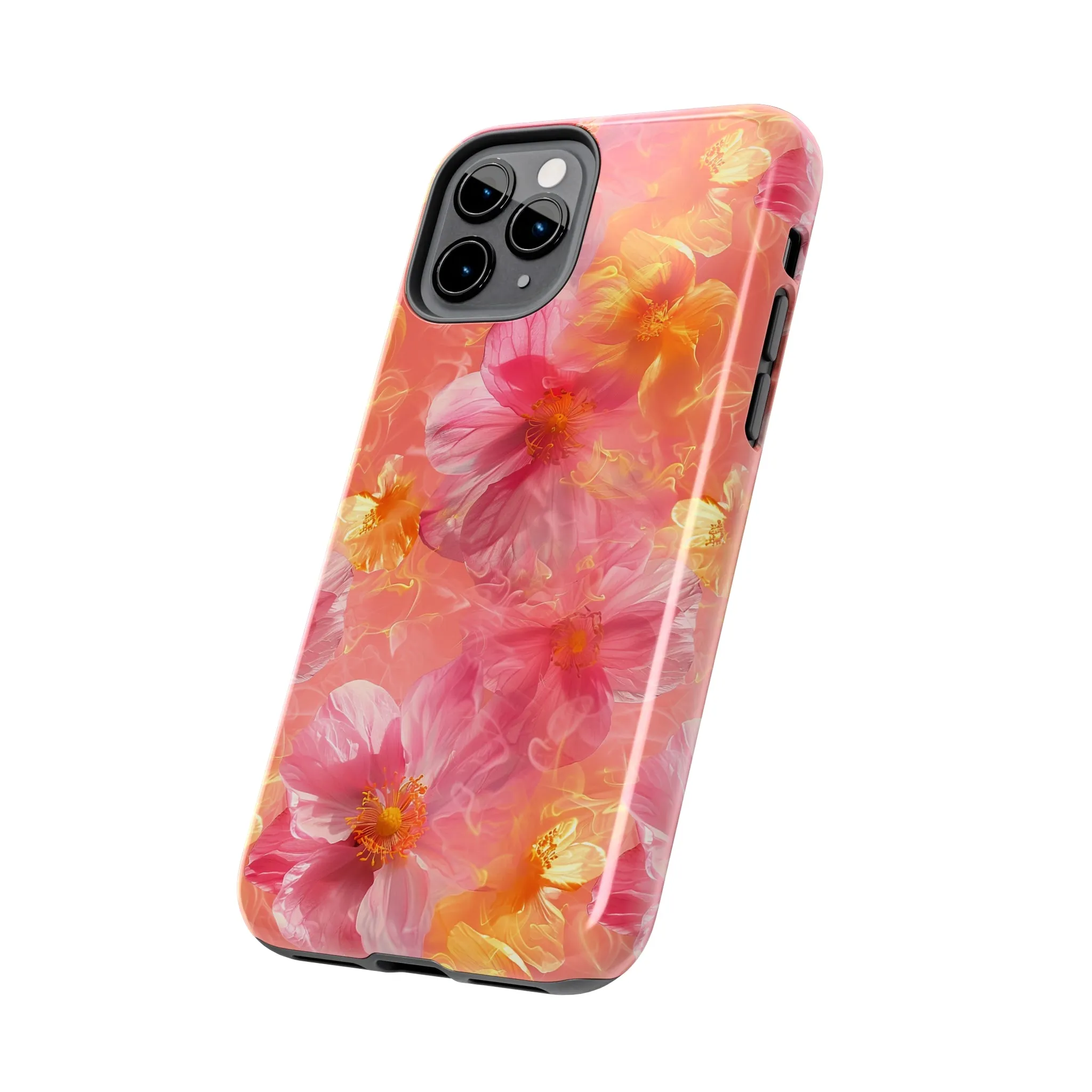 Pink and Yellow Fantasy Floral pattern iPhone Case, Aesthetic Phone Cover, Artsy Floral Design, Protective Phone Cover compatible with a large variety of iPhone models, Phone Case, Gift