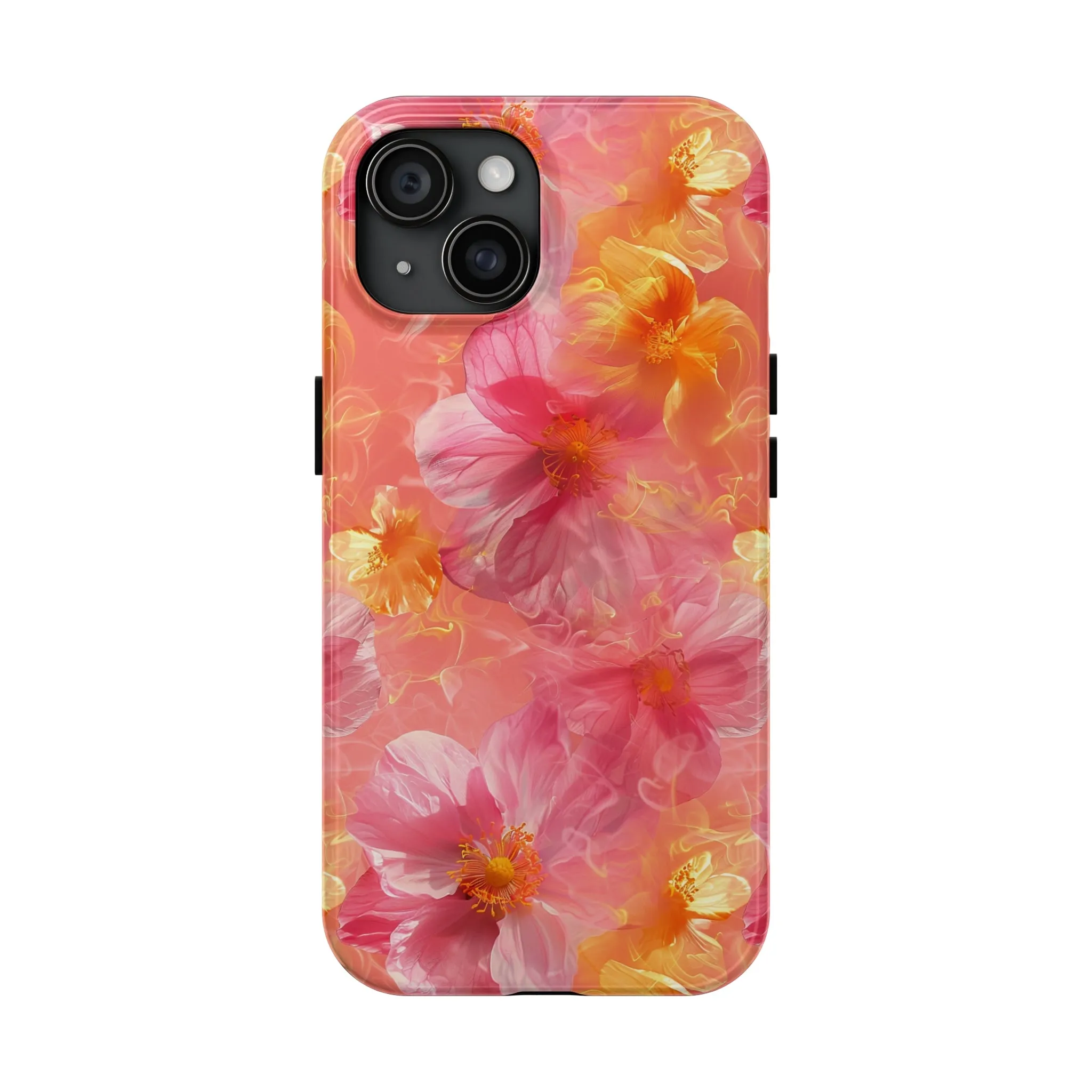 Pink and Yellow Fantasy Floral pattern iPhone Case, Aesthetic Phone Cover, Artsy Floral Design, Protective Phone Cover compatible with a large variety of iPhone models, Phone Case, Gift