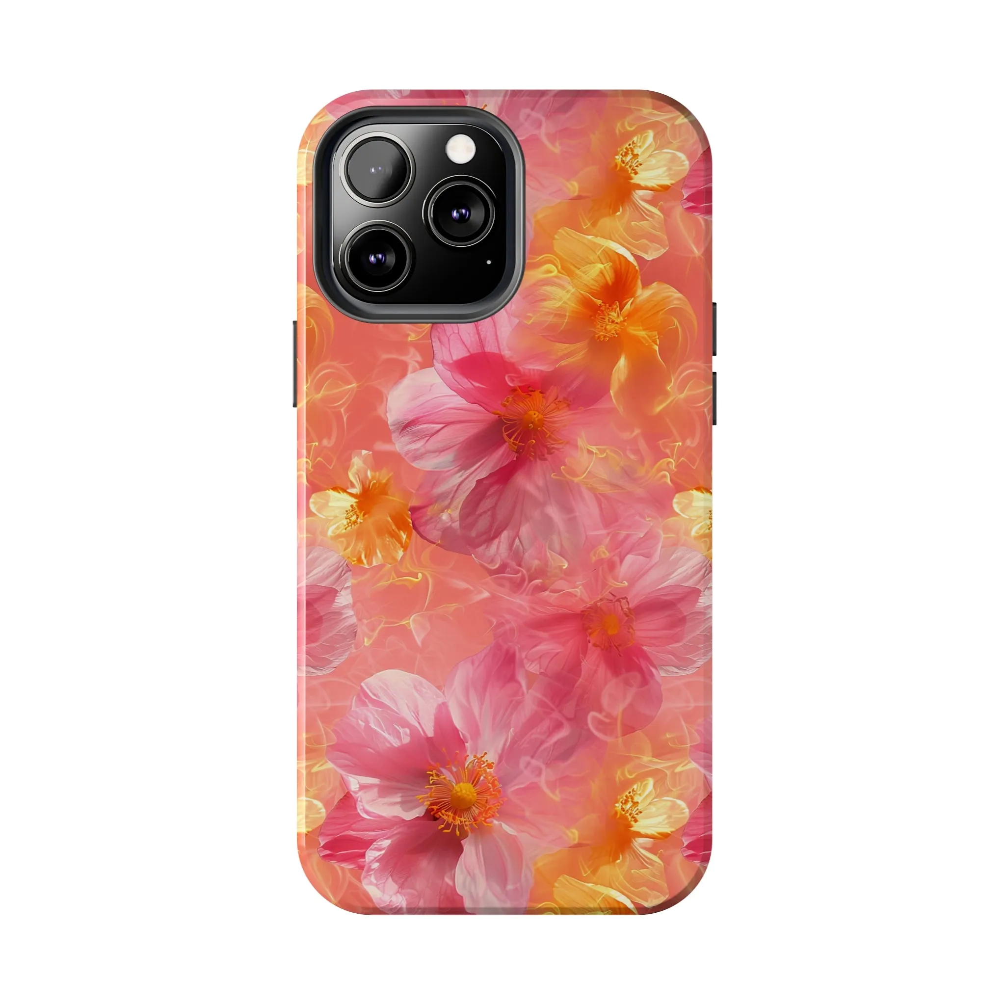 Pink and Yellow Fantasy Floral pattern iPhone Case, Aesthetic Phone Cover, Artsy Floral Design, Protective Phone Cover compatible with a large variety of iPhone models, Phone Case, Gift