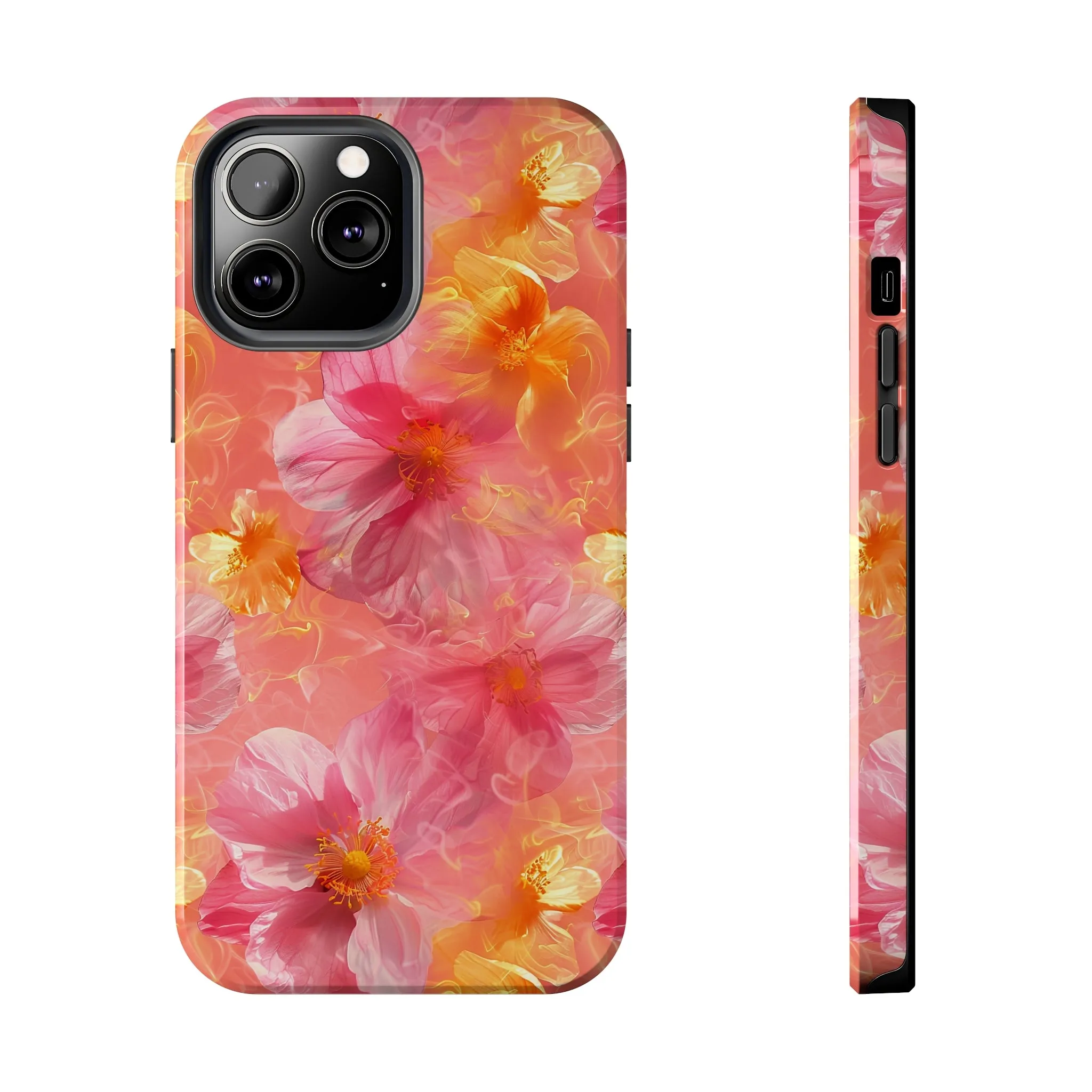 Pink and Yellow Fantasy Floral pattern iPhone Case, Aesthetic Phone Cover, Artsy Floral Design, Protective Phone Cover compatible with a large variety of iPhone models, Phone Case, Gift