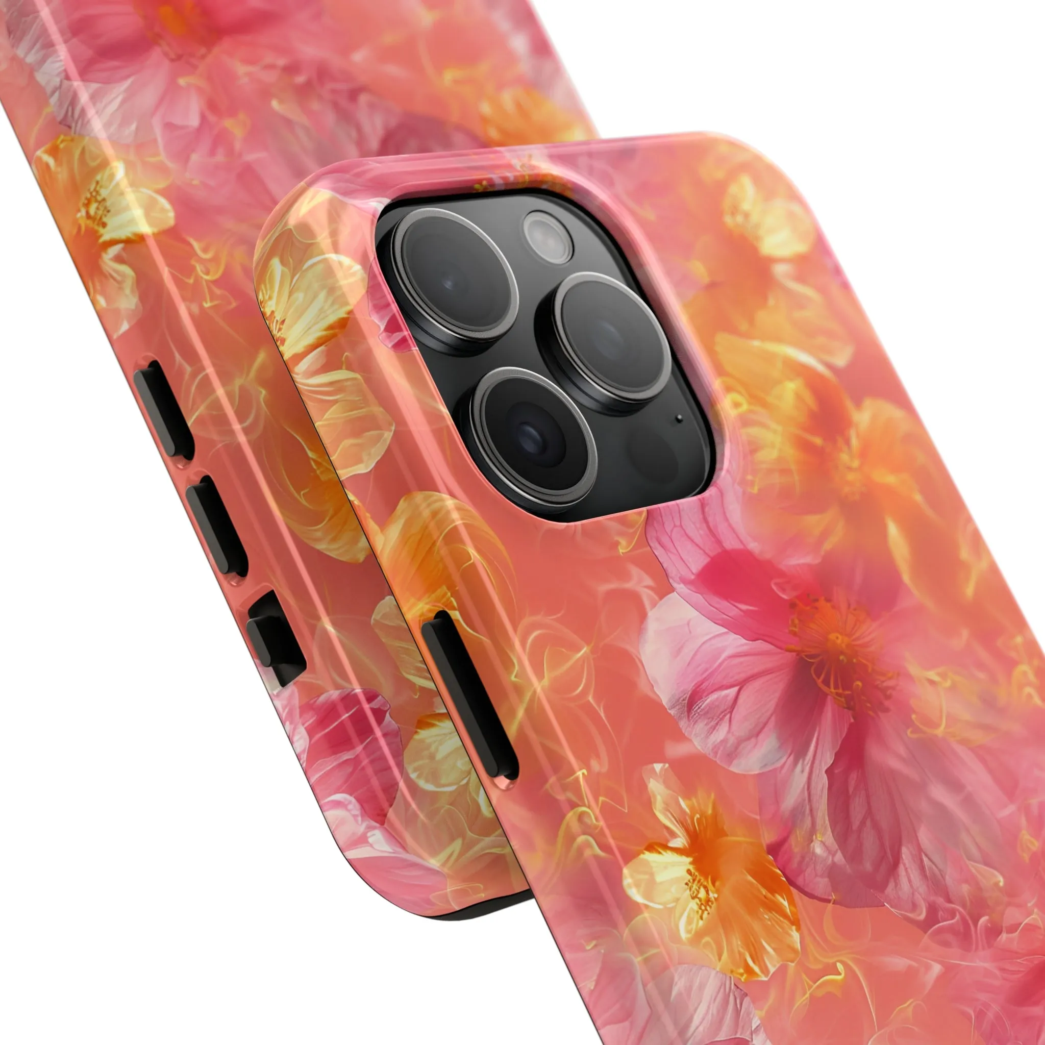 Pink and Yellow Fantasy Floral pattern iPhone Case, Aesthetic Phone Cover, Artsy Floral Design, Protective Phone Cover compatible with a large variety of iPhone models, Phone Case, Gift