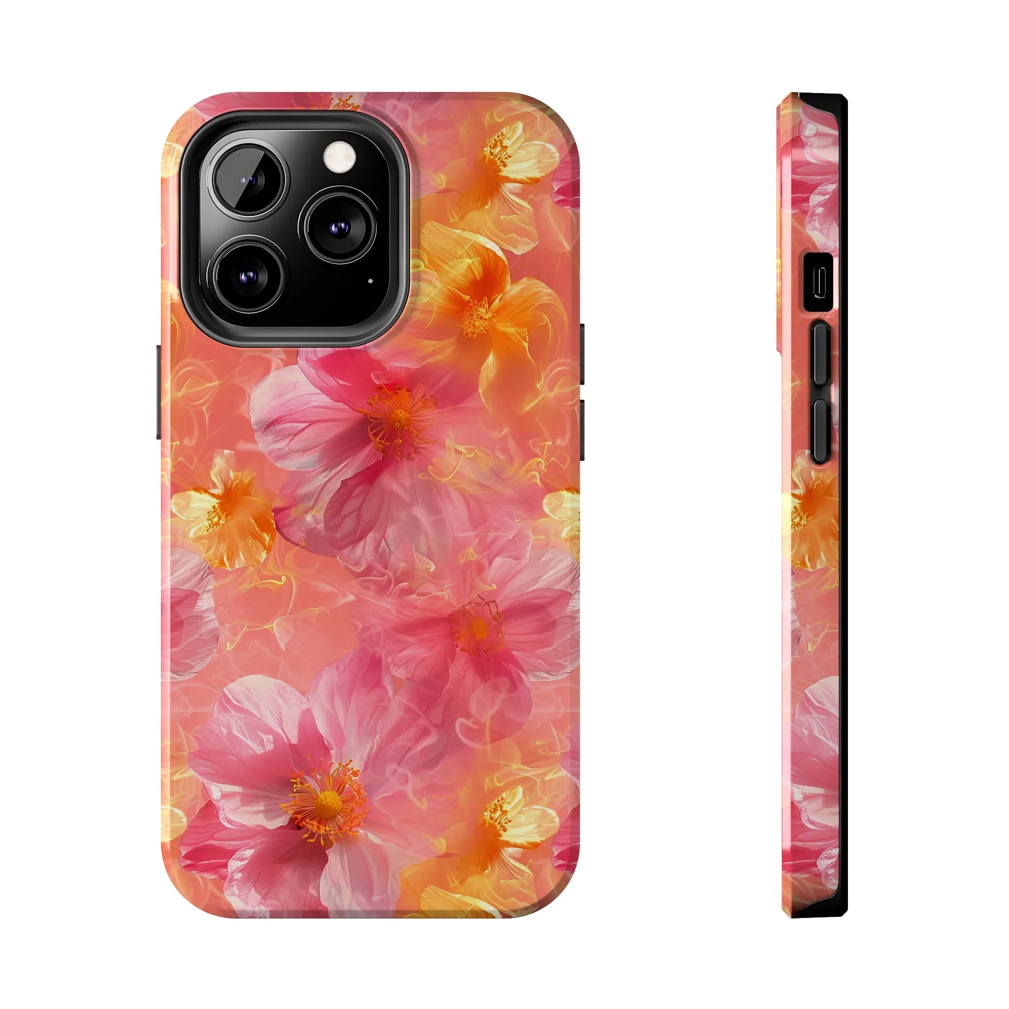 Pink and Yellow Fantasy Floral pattern iPhone Case, Aesthetic Phone Cover, Artsy Floral Design, Protective Phone Cover compatible with a large variety of iPhone models, Phone Case, Gift