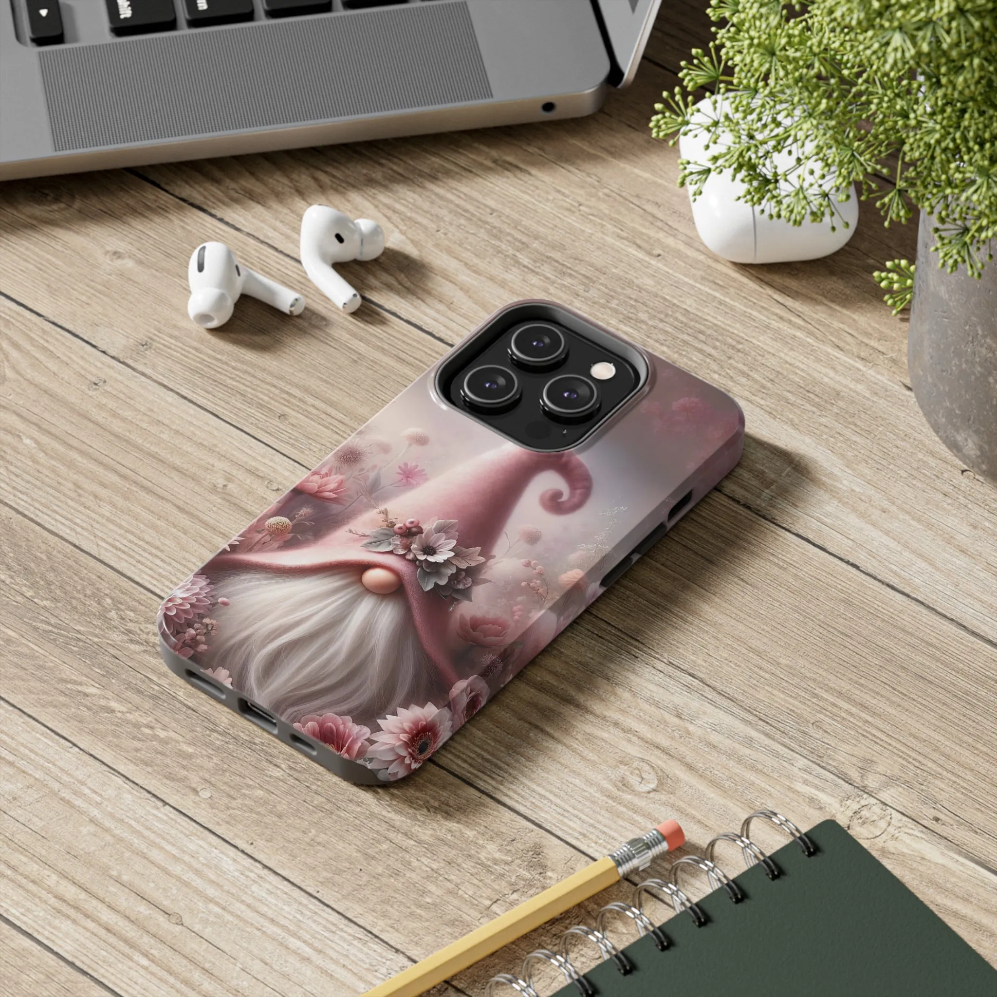 Pink Floral Fantasy Gnome Design Phone Case- Lightweight, Impact Resistant Cover for iPhone 6, 6s, 12, 13, 14, 15