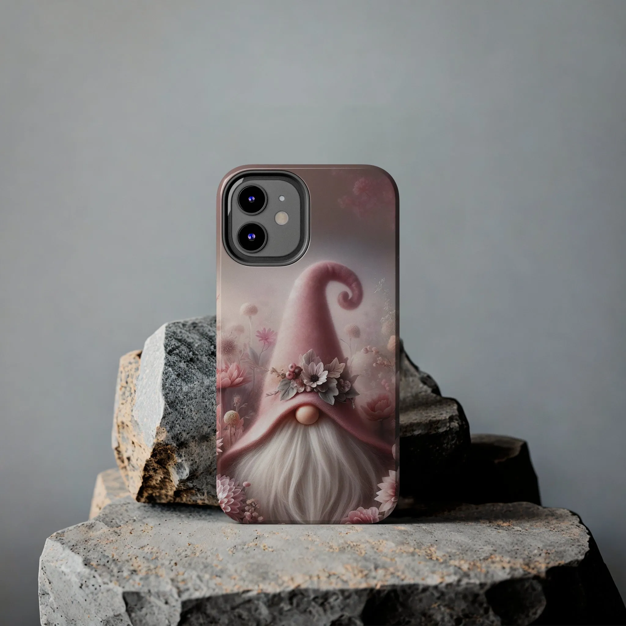 Pink Floral Fantasy Gnome Design Phone Case- Lightweight, Impact Resistant Cover for iPhone 6, 6s, 12, 13, 14, 15