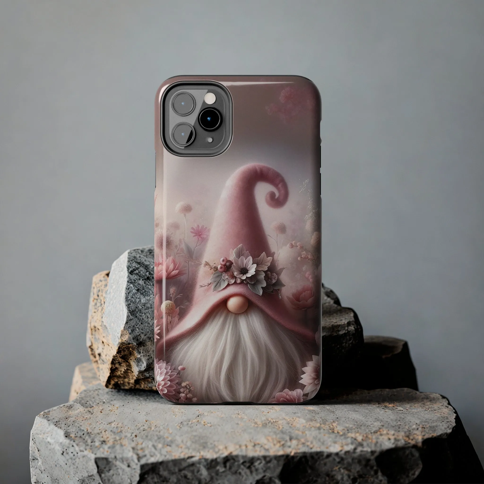 Pink Floral Fantasy Gnome Design Phone Case- Lightweight, Impact Resistant Cover for iPhone 6, 6s, 12, 13, 14, 15