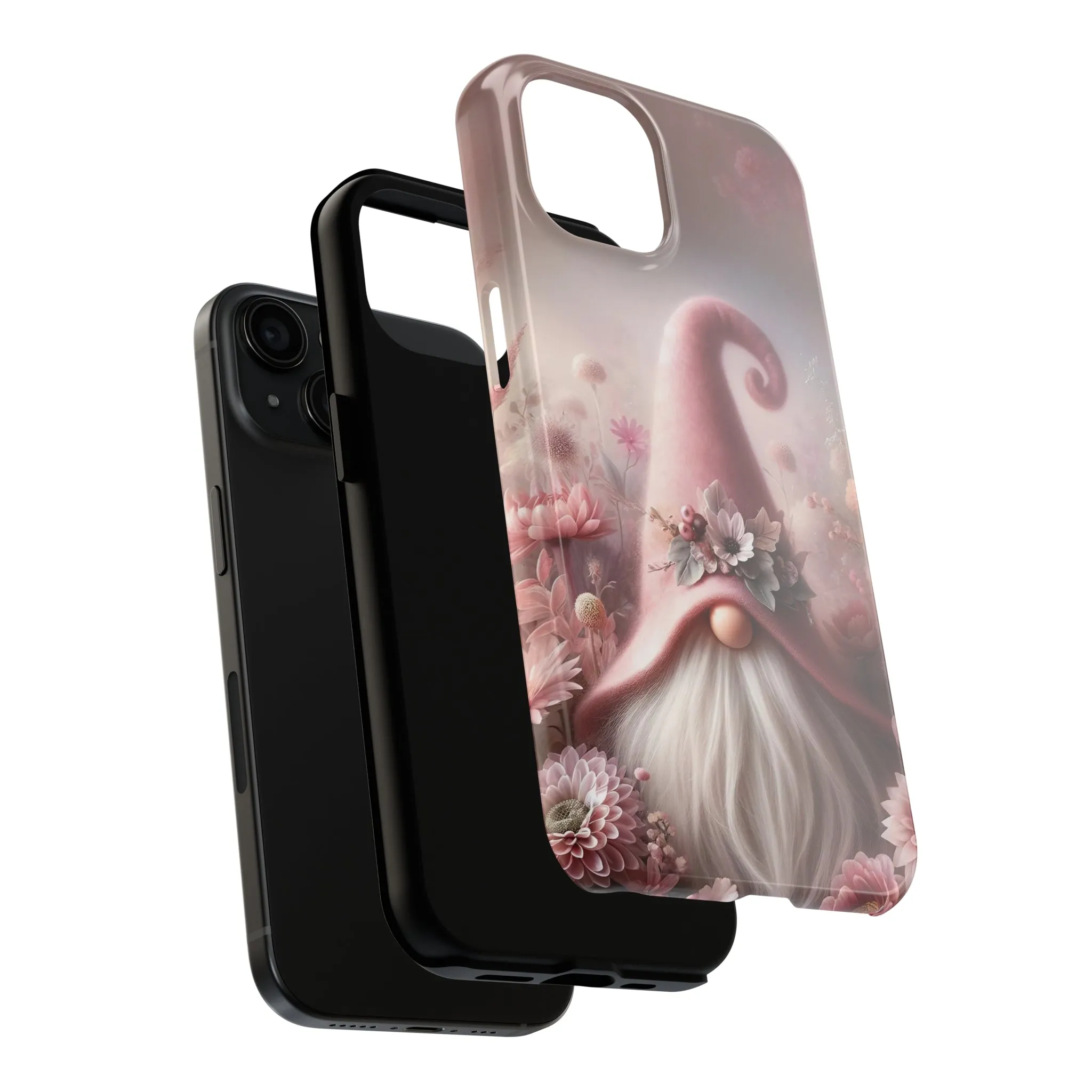 Pink Floral Fantasy Gnome Design Phone Case- Lightweight, Impact Resistant Cover for iPhone 6, 6s, 12, 13, 14, 15