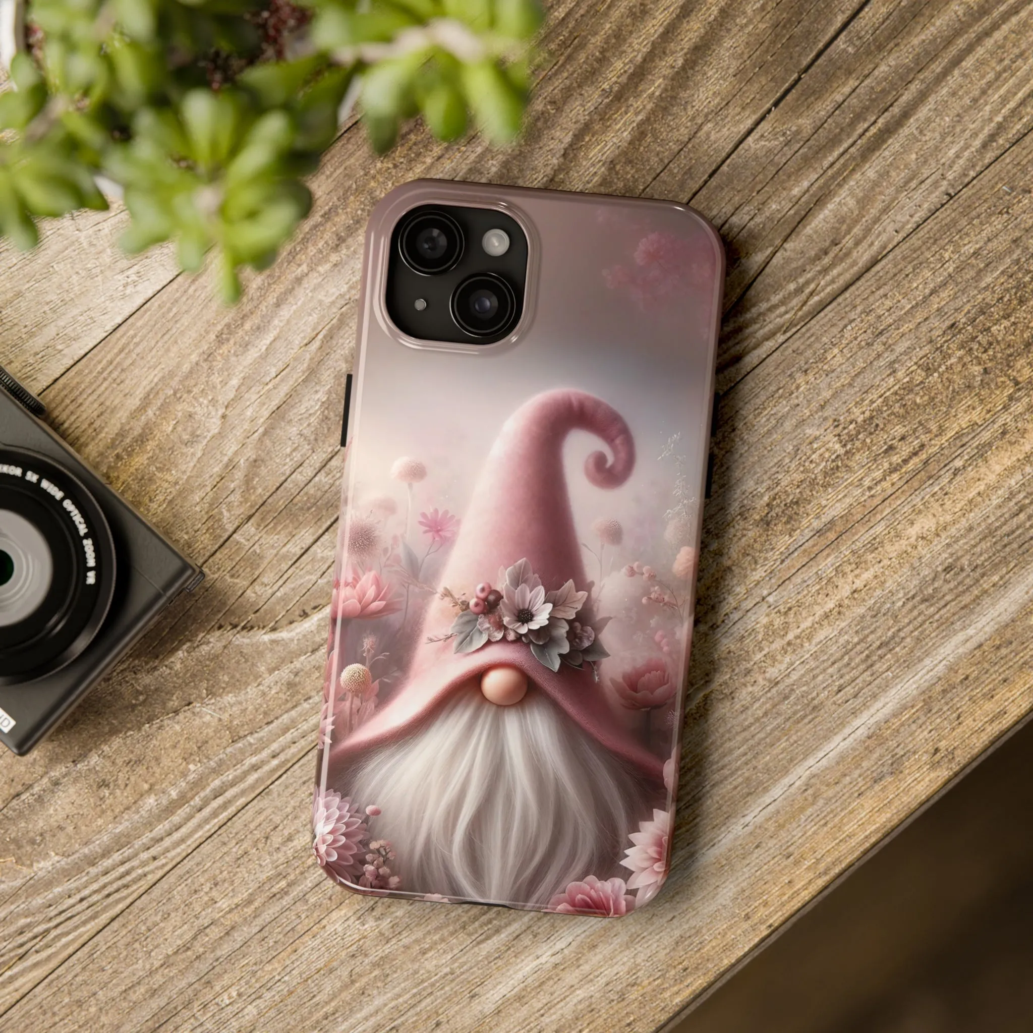 Pink Floral Fantasy Gnome Design Phone Case- Lightweight, Impact Resistant Cover for iPhone 6, 6s, 12, 13, 14, 15