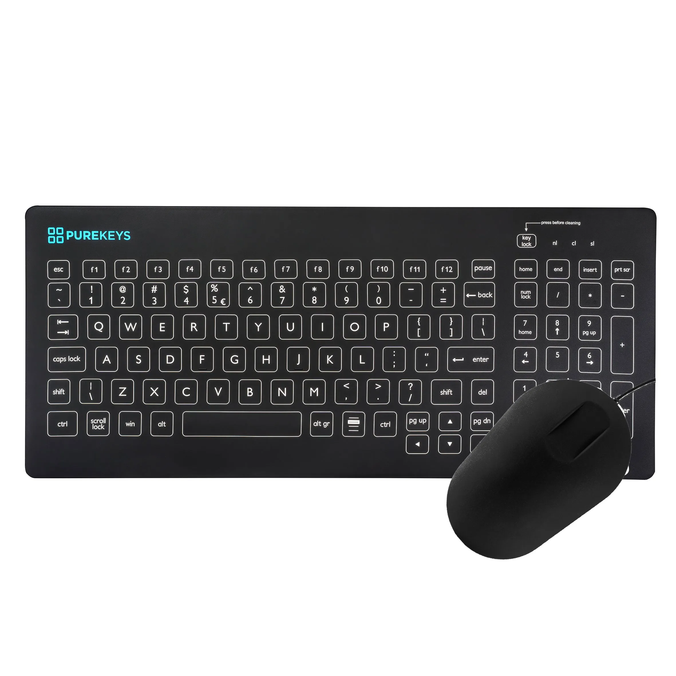 Purekeys Compact Keyboard and Mouse Set - Black, Wired