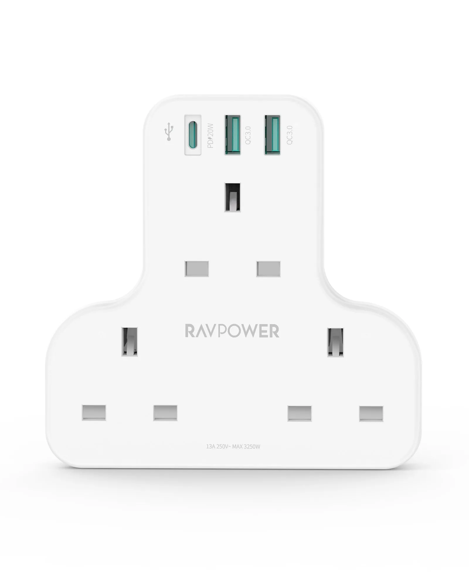 RAVPOWER 20W Wall Charger With 3 AC Plugs & 3 USB Ports - PC1036