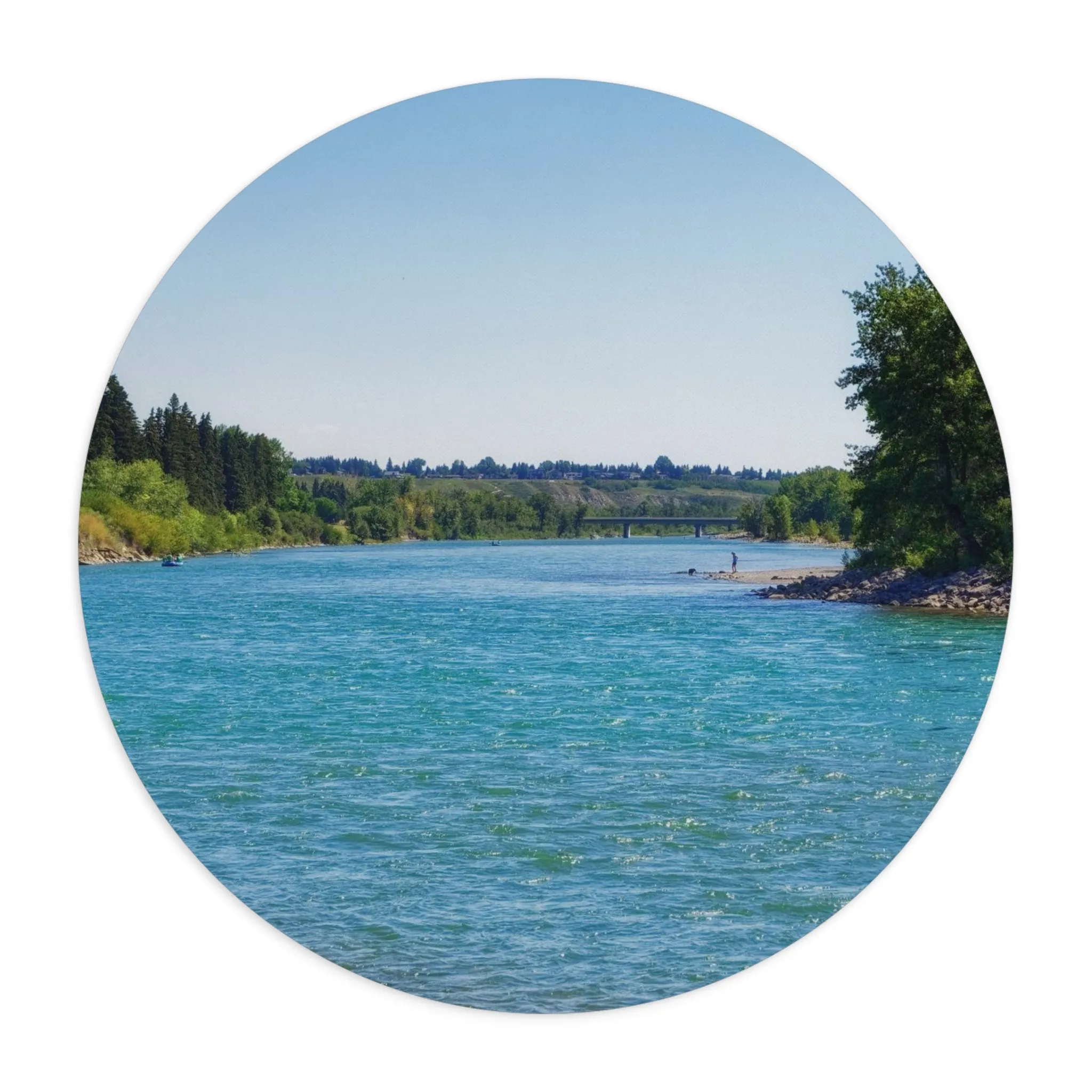 Round Mouse Pad - Bow River Bowness Park