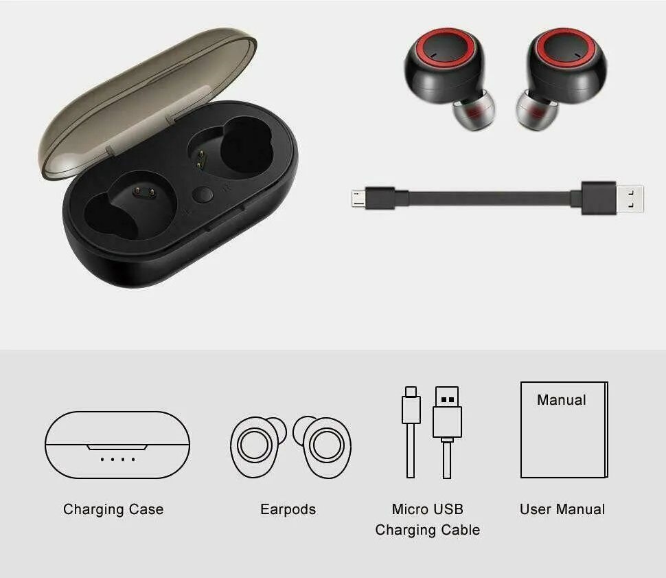 SMAXPLUS™ HD Waterproof Bluetooth Earbuds: Charging Case & Mic (iOS/Android Wireless Earphones)