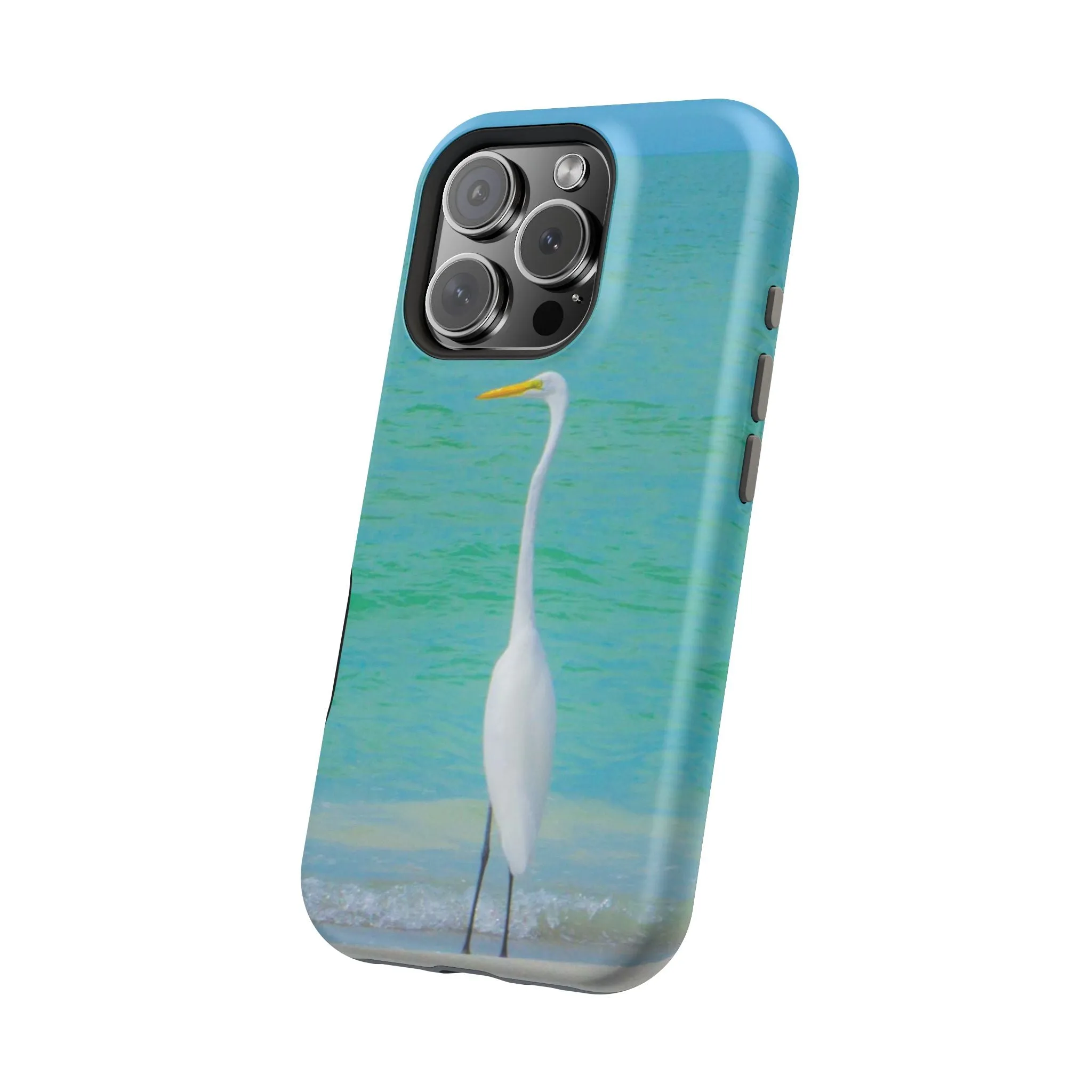 Snow Bird Crane MagSafe Tough iPhone Case| Durable and Flexible Impact-resistant MagSafe Case| Great Egret| Longboat Key| Electronic Accessories