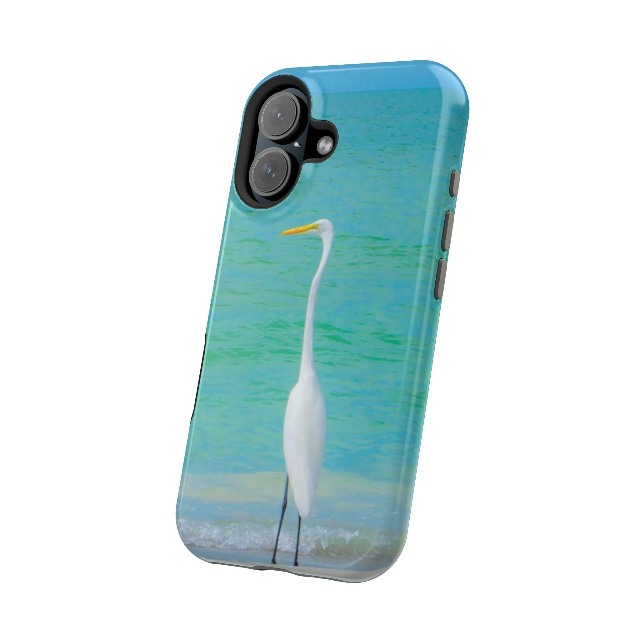 Snow Bird Crane MagSafe Tough iPhone Case| Durable and Flexible Impact-resistant MagSafe Case| Great Egret| Longboat Key| Electronic Accessories