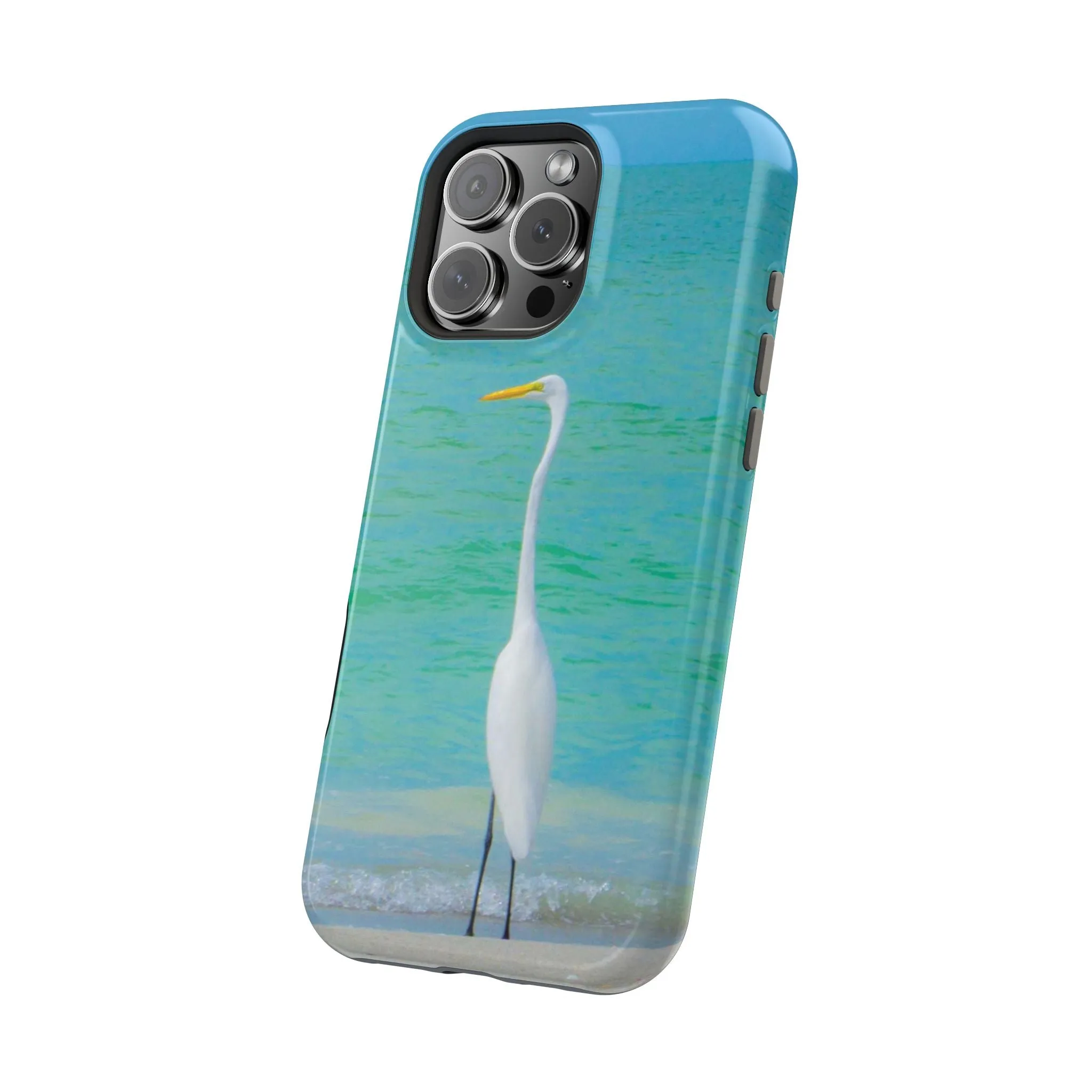 Snow Bird Crane MagSafe Tough iPhone Case| Durable and Flexible Impact-resistant MagSafe Case| Great Egret| Longboat Key| Electronic Accessories