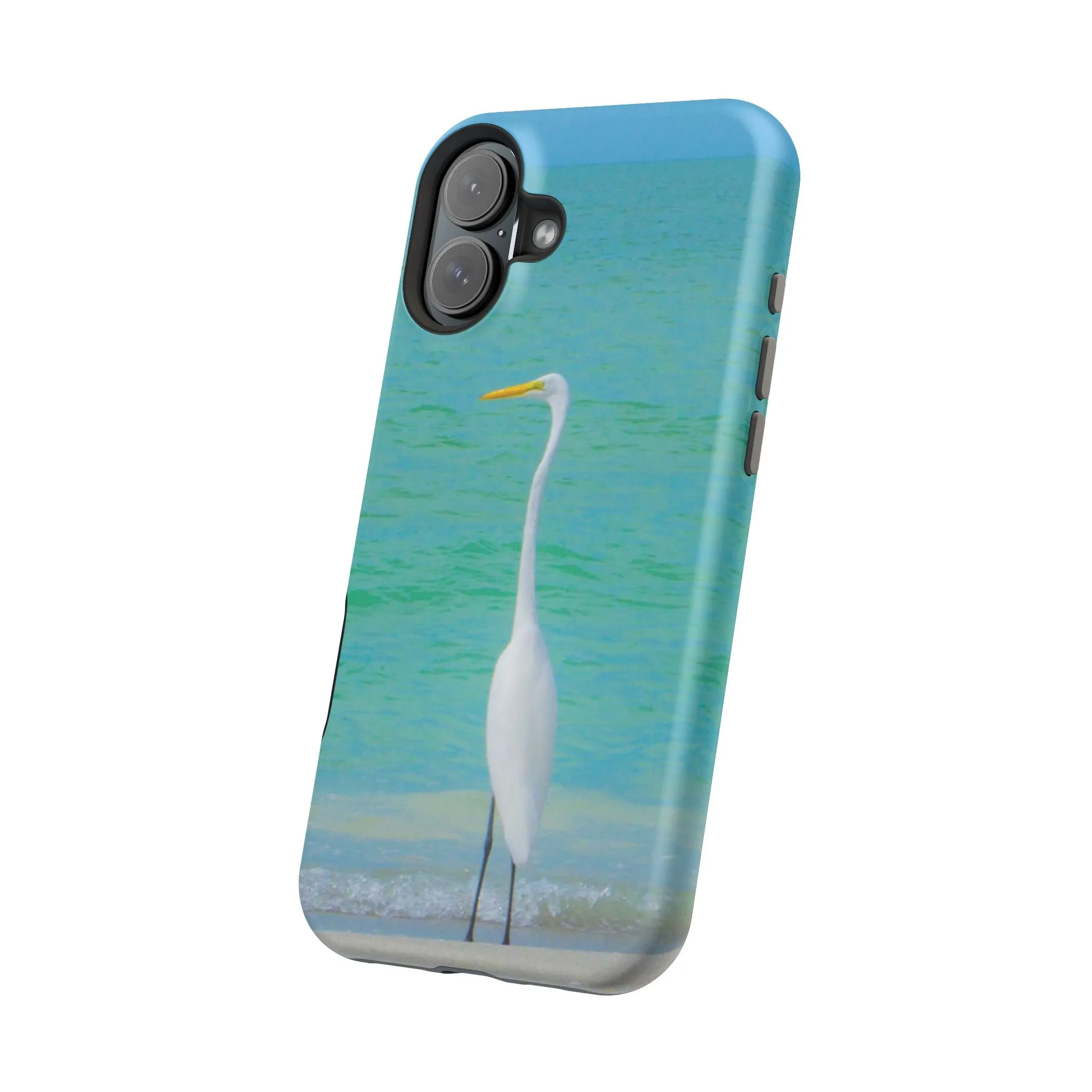 Snow Bird Crane MagSafe Tough iPhone Case| Durable and Flexible Impact-resistant MagSafe Case| Great Egret| Longboat Key| Electronic Accessories