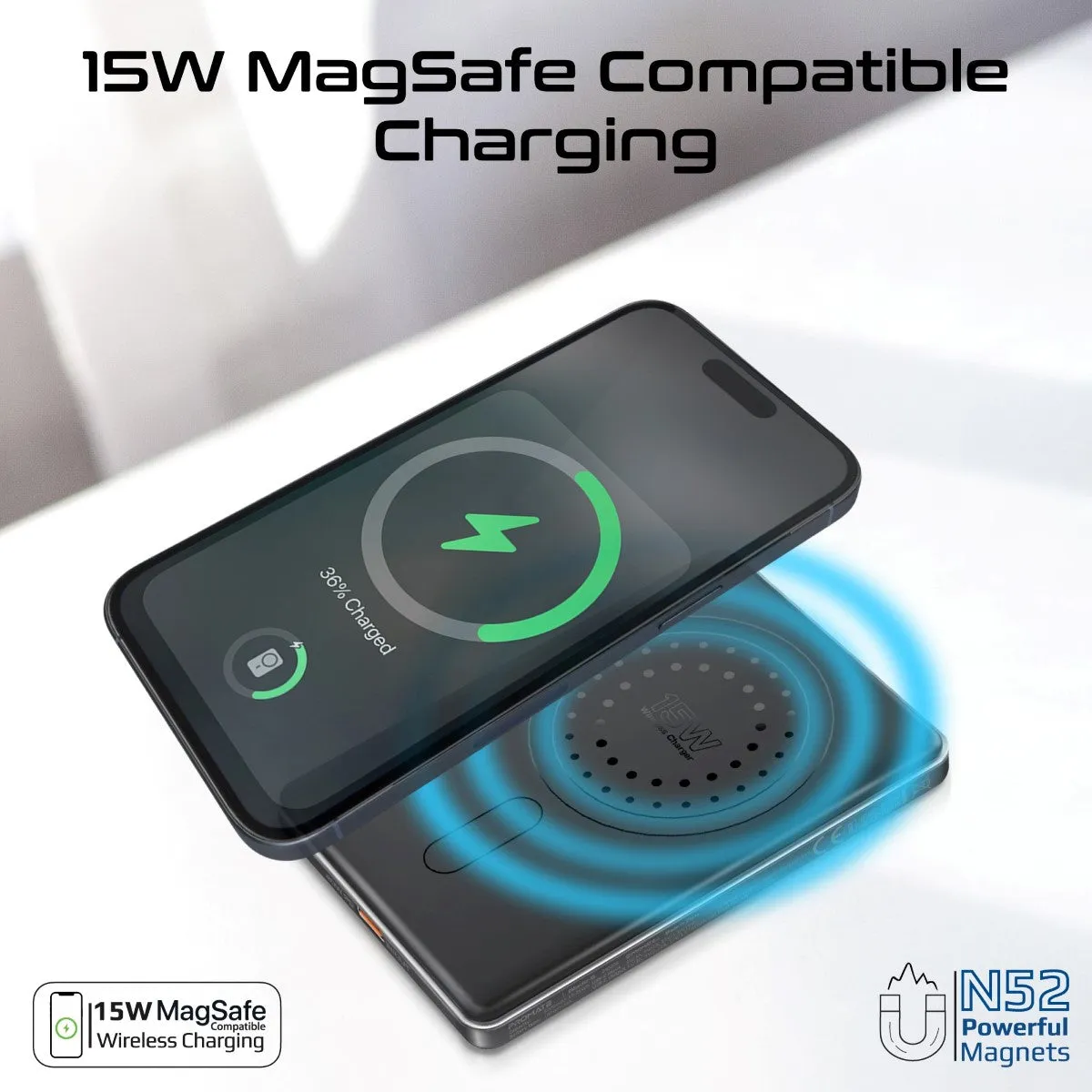 Ultra-Slim Aluminum Crafted MagSafe Compatible Wireless Charging PowerBank