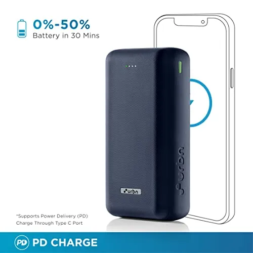 URBN 27000 mAh 65W Ultra Fast Charging Compact Power Bank | Type C Power Delivery (Input& Output) | Quick Charge | Two-Way Fast Charging | Charge Laptop/Mobiles/TWS/Speakers | (Blue)