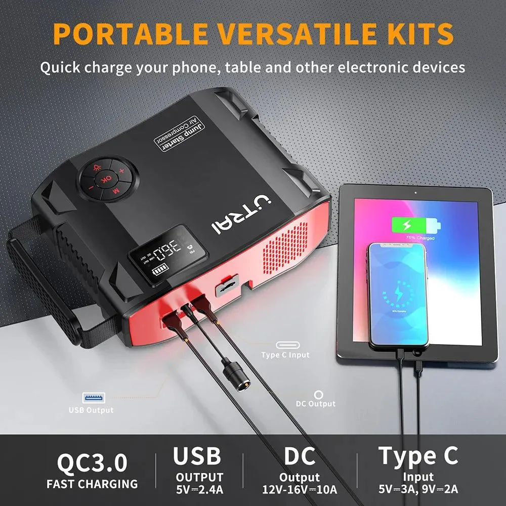 UTRAI 4-in-1 Emergency Air Pump & Jump Starter with LED Flashlight