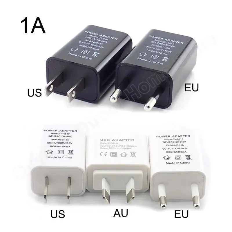 Versatile 5V Travel USB Charger - Compact Wall Adapter for EU/US/AU Plugs with Multiple Output Options