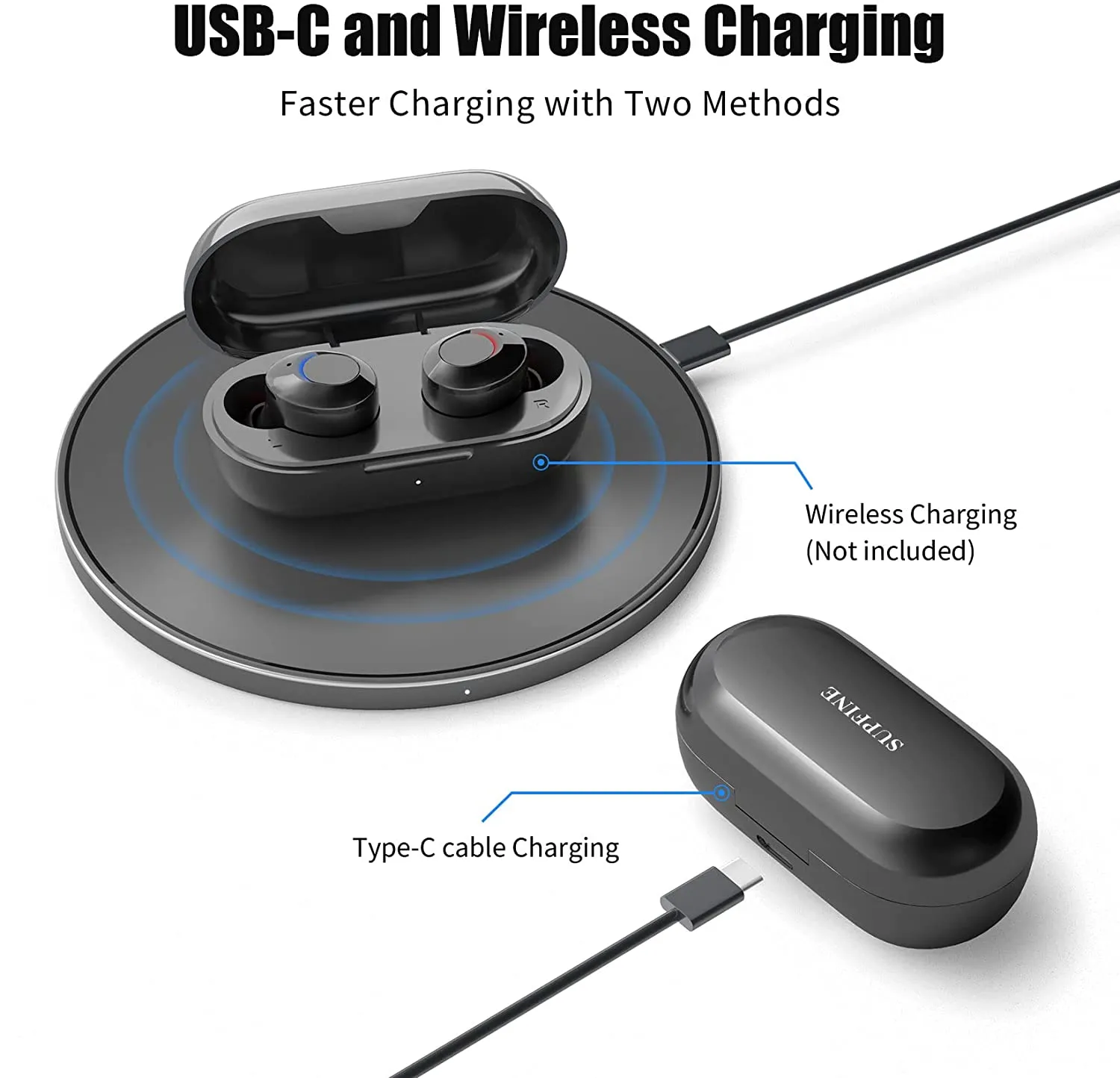 Wireless Earbuds Supfine V10 Bluetooth 5.2 Ear Buds & Wireless Charging Case