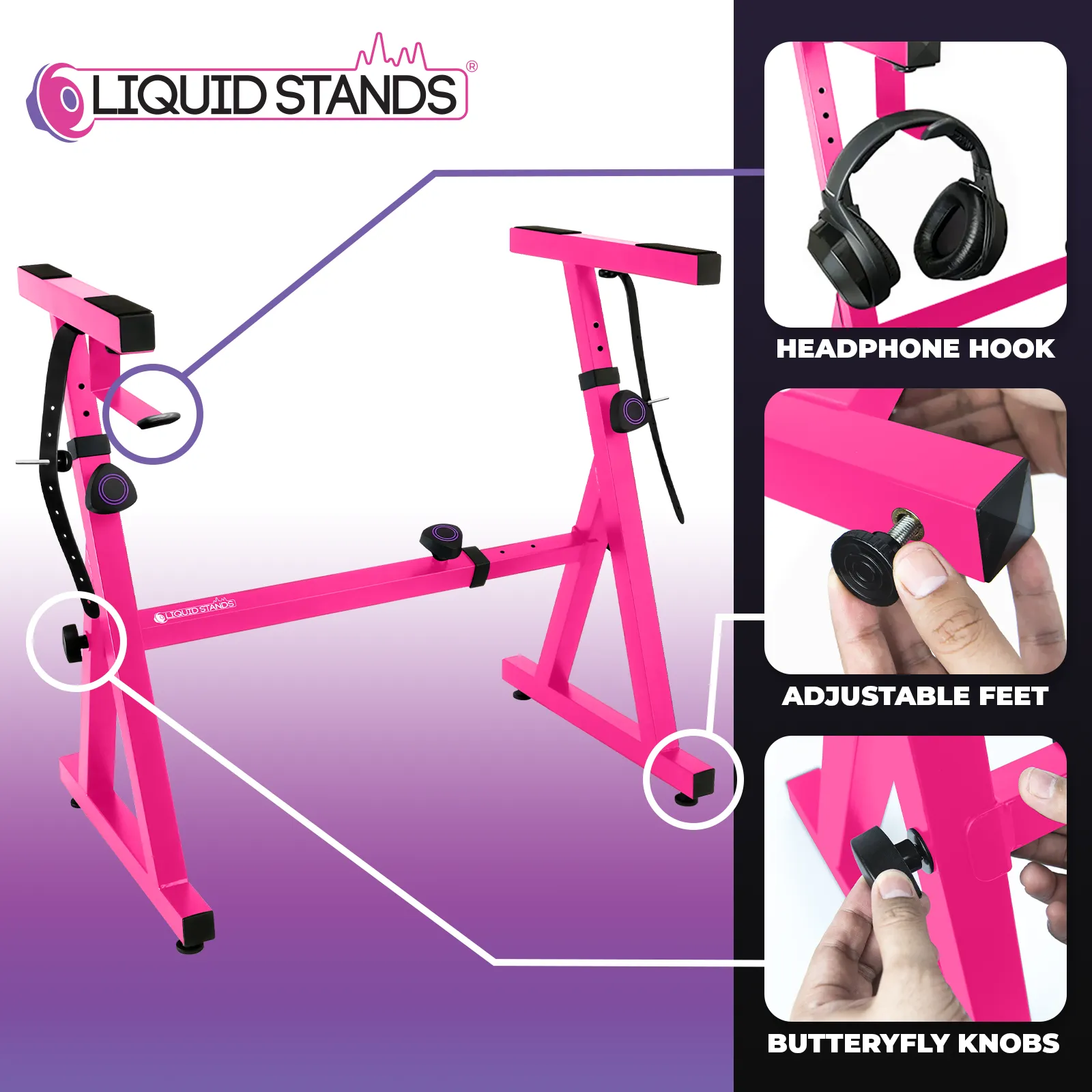 WS Adjustable Z Shape Pink Keyboard Stand